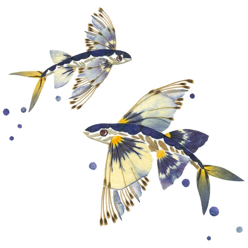 Illustration of two fish with leaves and flowers; Photo source: Helenahpornsiri.com website 