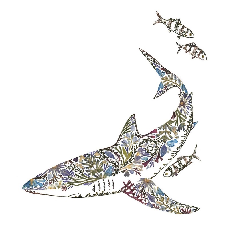 image of a shark made of leaves and flowers; Photo source: Helenahpornsiri.com website 