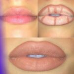 Highlighting the lips with makeup through lipstick and lip liner and contouring