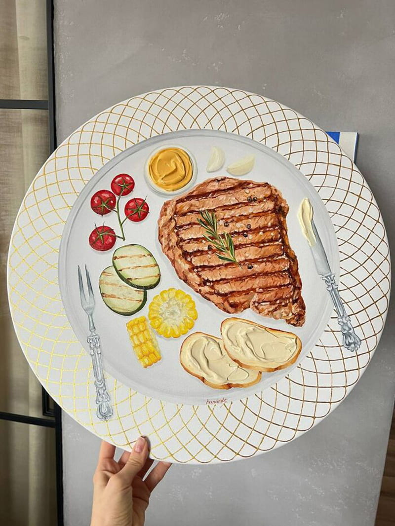 Painting of meat on a plate