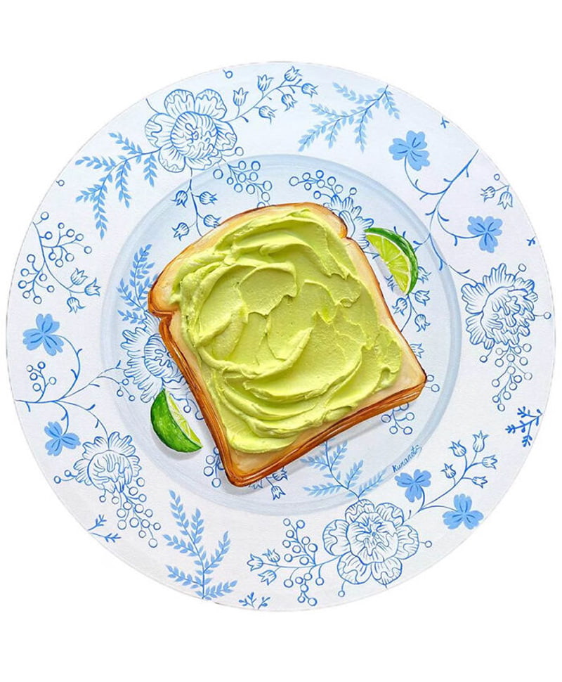 A sheet of toast painted on a plate