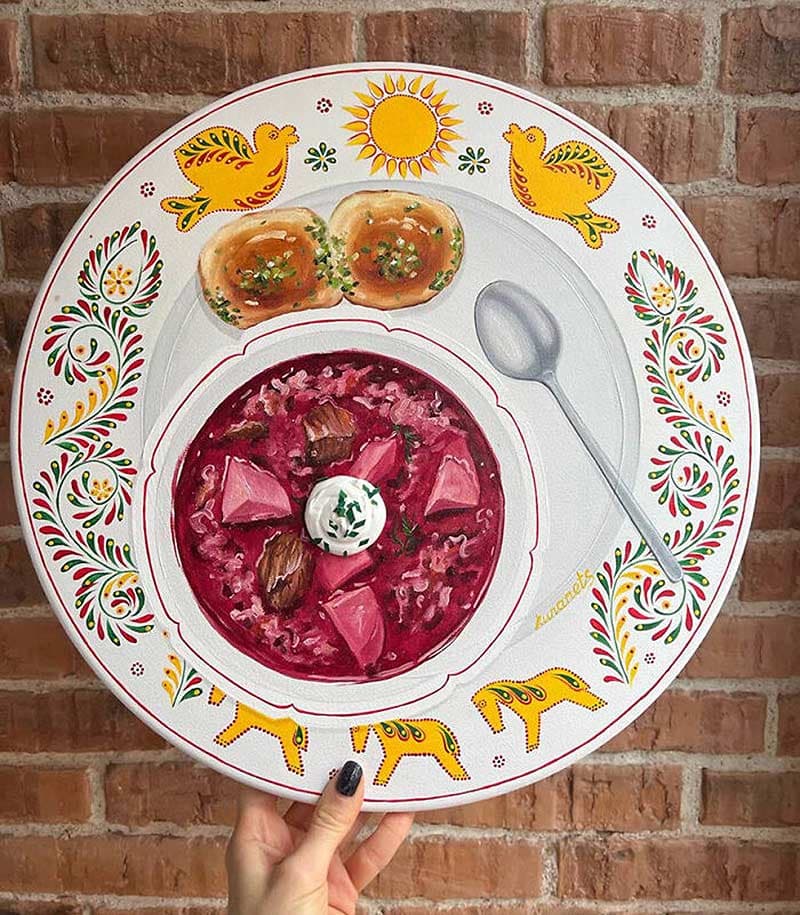 Drawing a bowl of soup on a plate