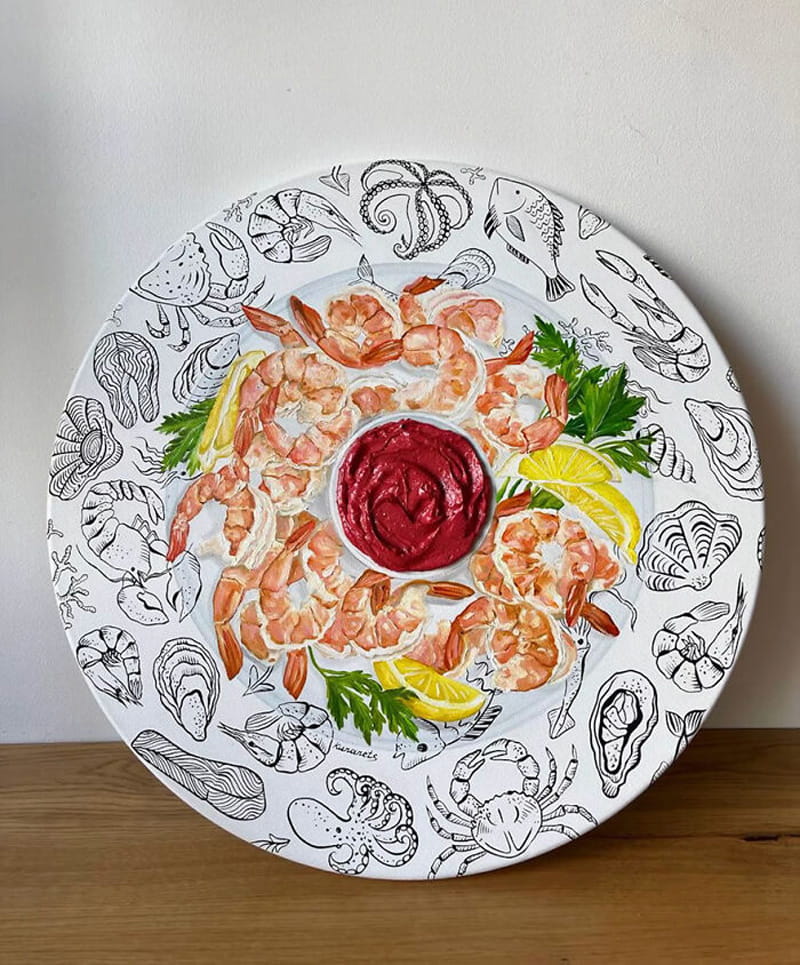 Shrimp food painted on a plate