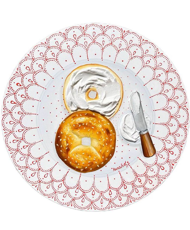 Drawing of sliced ​​bagel bread with cheese