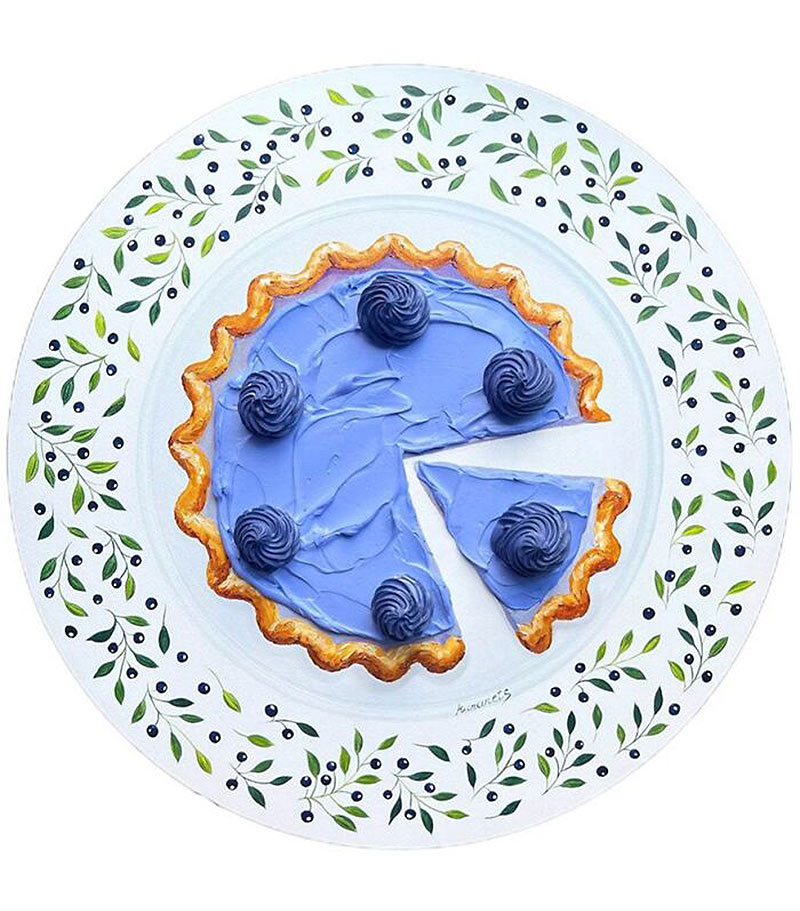 Drawing of blueberry cheesecake on a plate