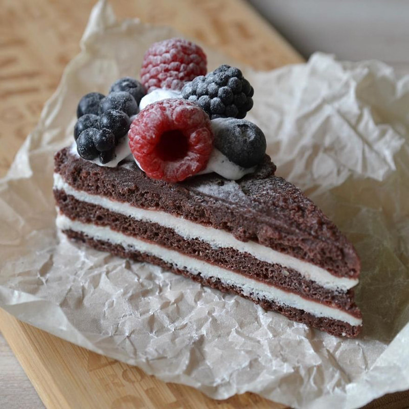 Soap in the form of a slice of chocolate cake