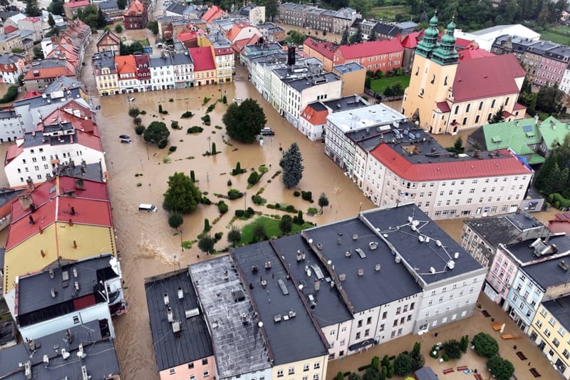 Flooding in the center of Głuchołazy, Poland