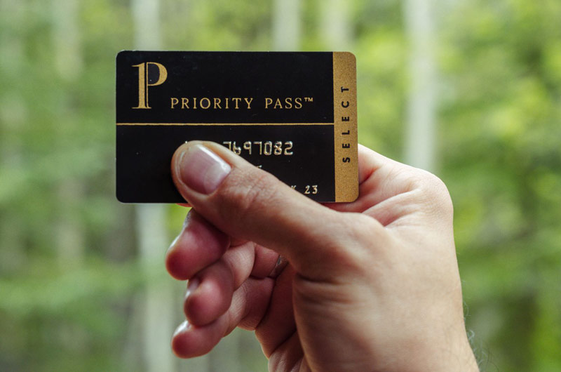 Priority pass card to enter the business lounge; Photo credit: Travel + Leisure, photographer: Taylor McIntyre