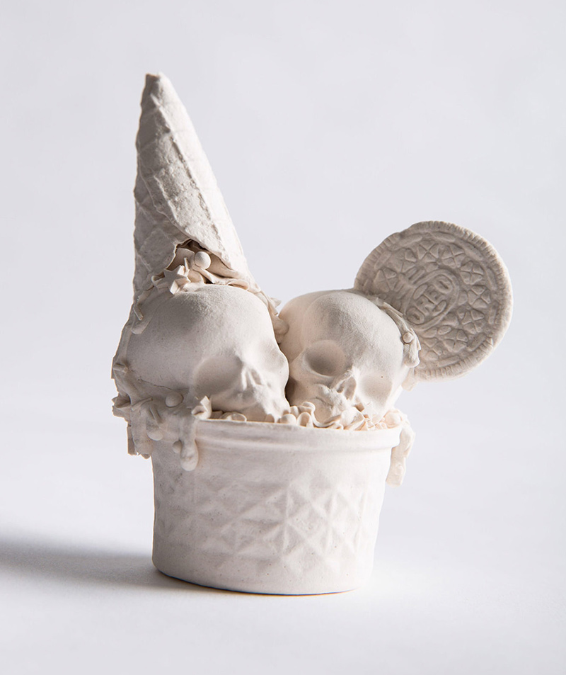 Skull ice cream bowl porcelain sculpture