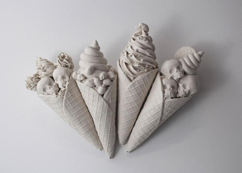 Ice cream sculptures of skulls and gizzards