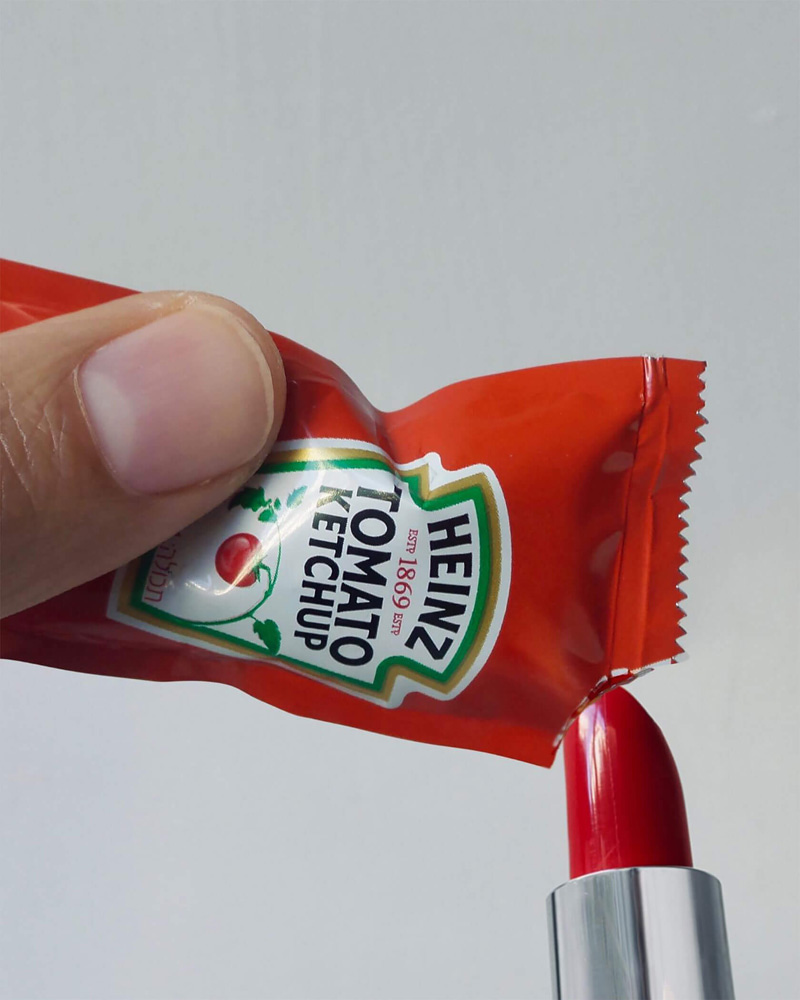 Combined photo of ketchup and lipstick