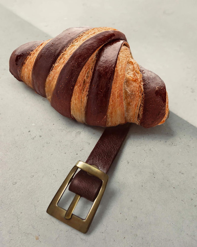 Combined photo of croissant and belt