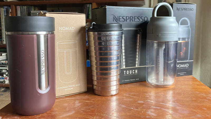 Three Nespresso travel flask models, photo source: Reddit site, photographer: unknown