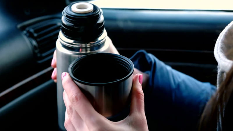 Travel flask with glass lid, photo source: Videvo, photographer: unknown