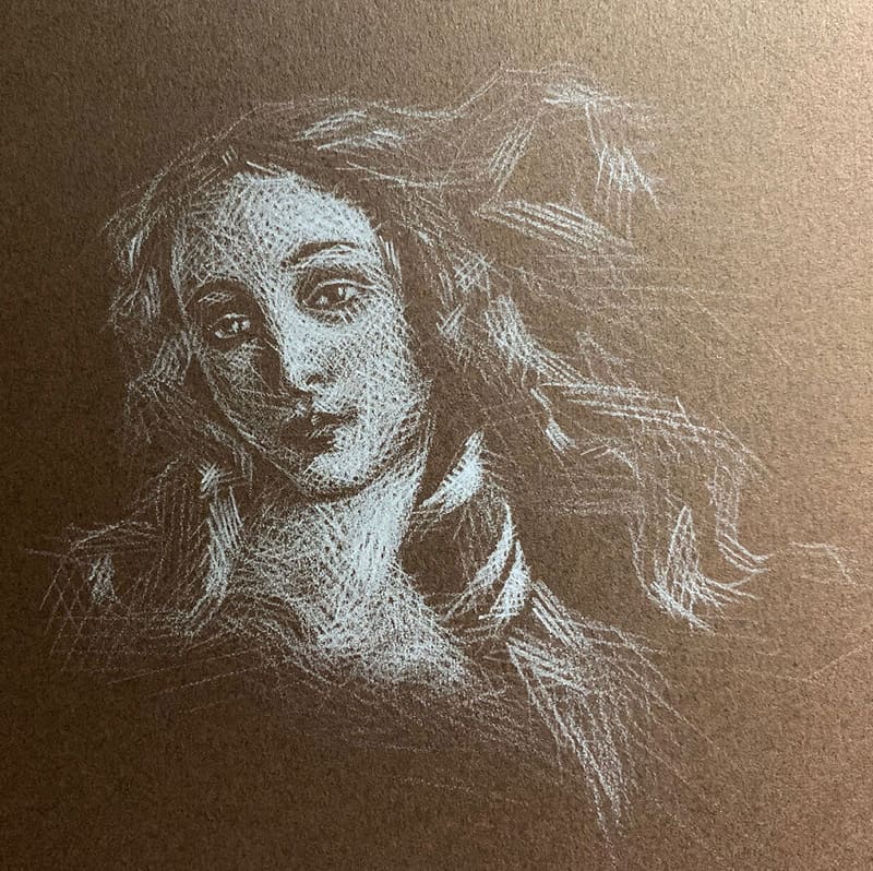 Portrait drawing with white pencil