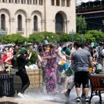 The joy of the people in the water sprinkling ceremony of Armenia