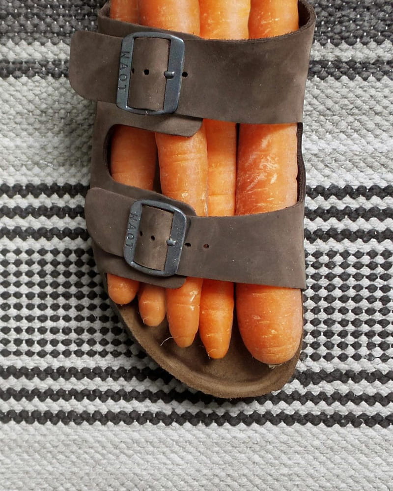 Combined photo of shoes and carrots