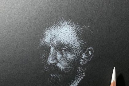 Van Gogh's portrait drawing with white pencil