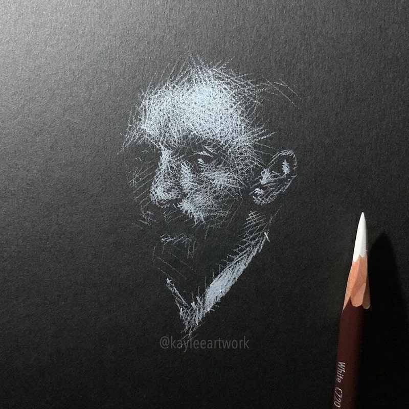 Van Gogh's portrait drawing with white pencil