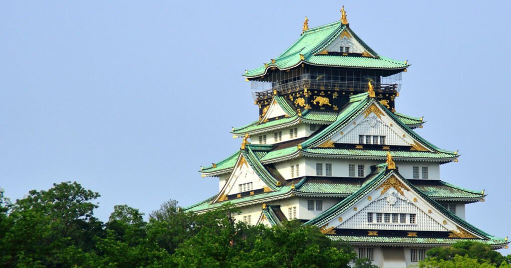 A view of Osaka Castle in Japan.