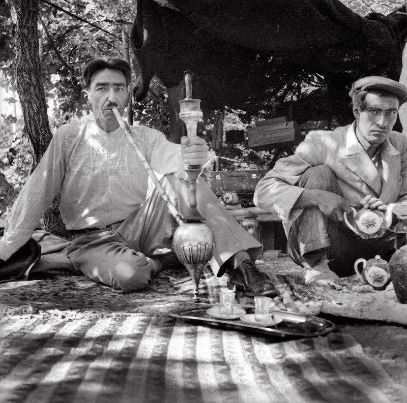 A nomadic coffee house in old Iran