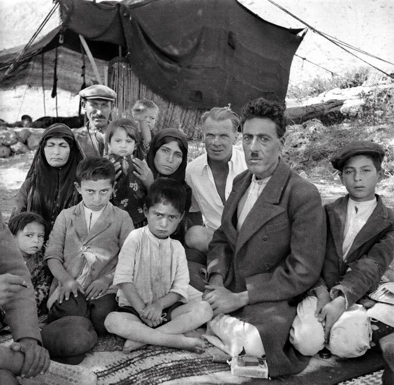 An old photo of a nomadic family in Iran