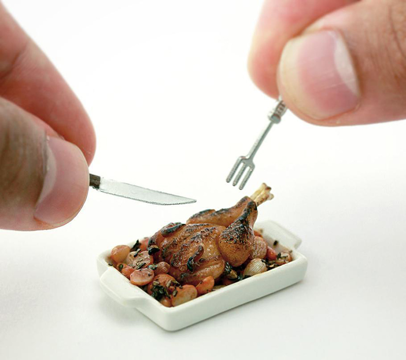 Miniature roast chicken dish made by Shai Aaron