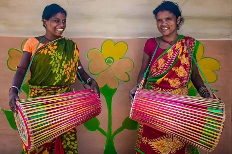 Two Indian women musicians with native instruments