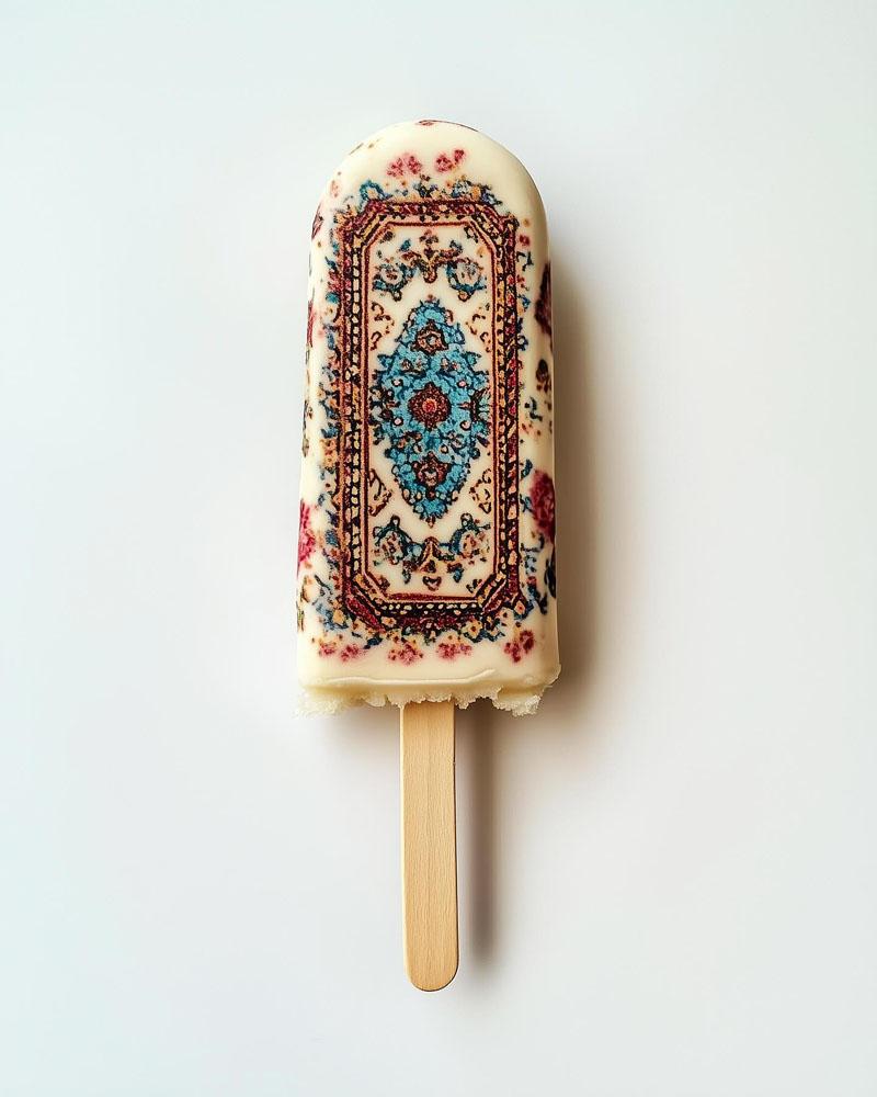 Wooden ice cream decorated with Iranian motifs