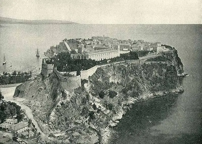 Old aerial photo of the Monaco cliff facing the sea; Photo Source: A Photographic Trip Around the World, Photographer: Unknown