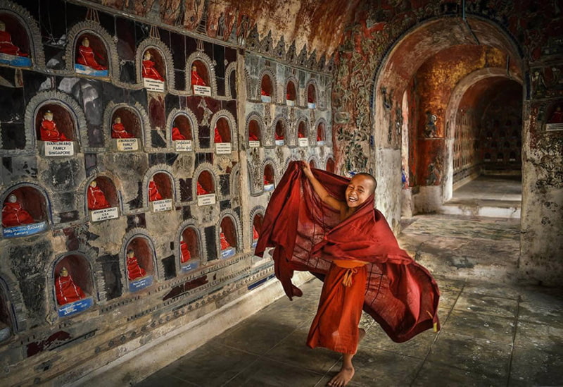 A boy in a Buddhist temple