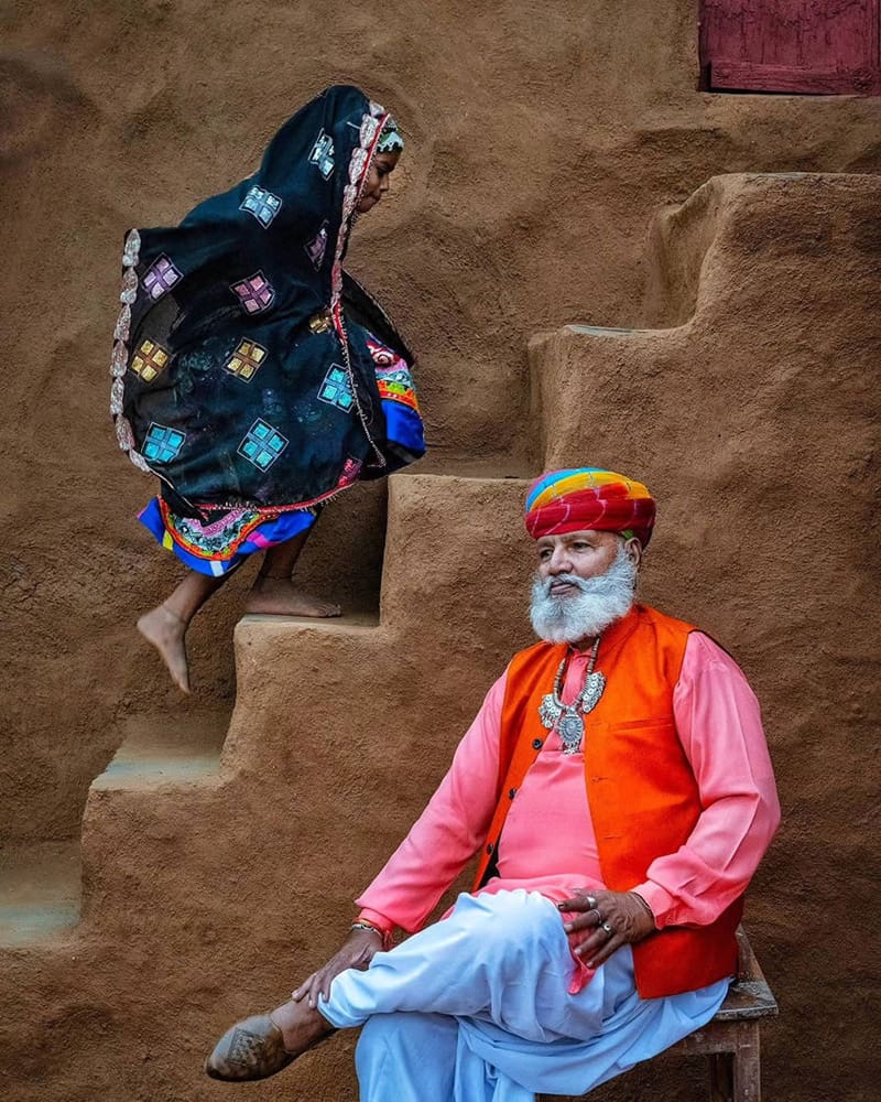 Indian old man and little girl