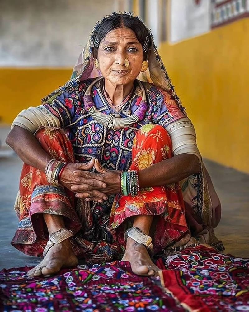 Indian woman in traditional dress and makeup