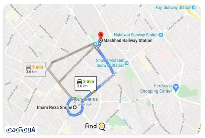 Where is the Mashhad railway station? Distance from Mashhad railway station to Haram + address and photo