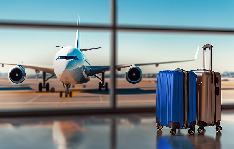 two cabin-sized suitcases at the airport; Photo source:
