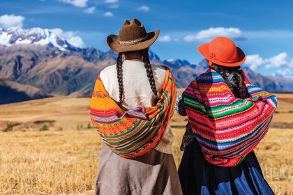 Women in native clothes in the mountains