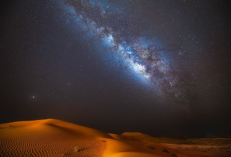 Milky way galaxy in the desert, source: Wikimedia, photographer: Chrdoerr