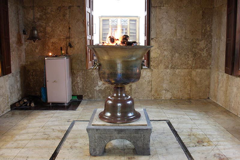 The environment of the temple and the fire is always lit