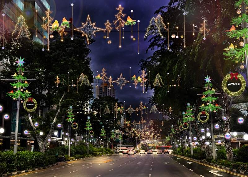 Christmas lights and decorations on the streets of Singapore; Photo source The Honeycombers website. Unknown photographer