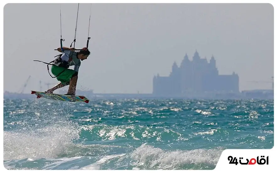 Surfing at Dubai Kite Beach