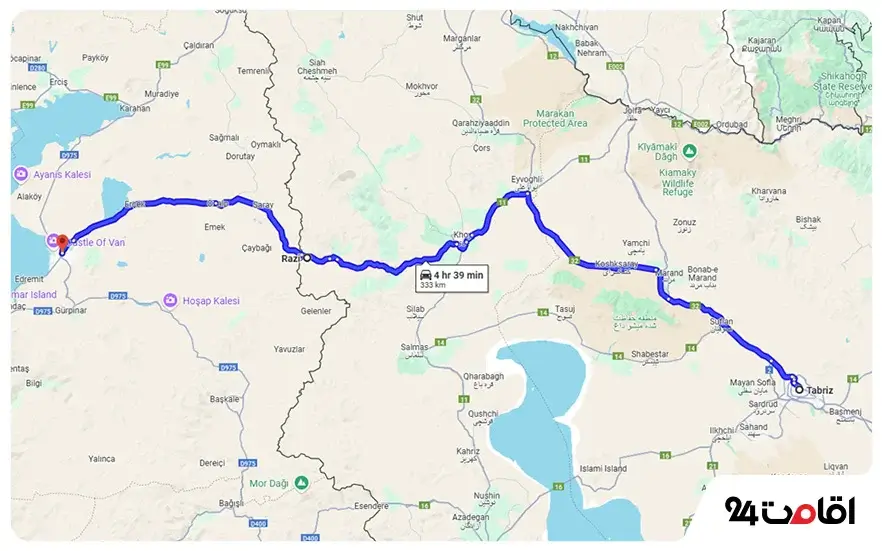 Tabriz-Khoi-Razi-Van border route