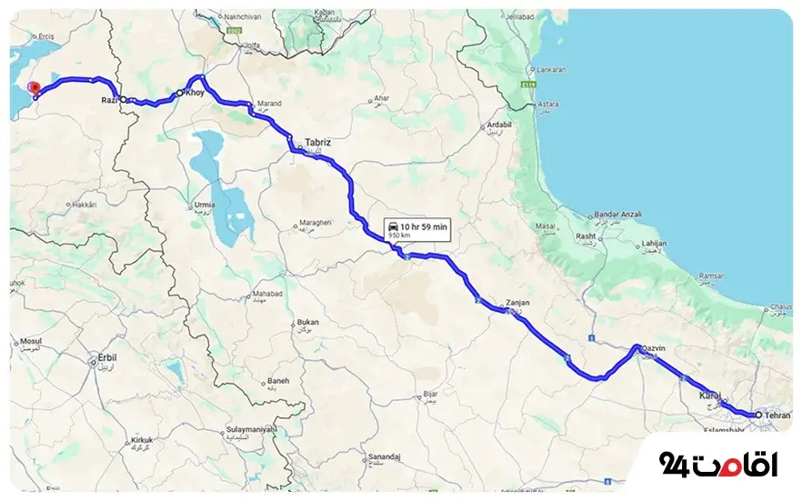 Tehran-Khoi-Merz Razi-Van route