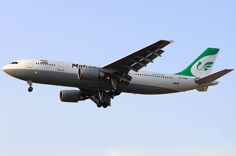 Mahan Air plane in the sky. Source: Wikimedia; Photographer: Khashayar Talebzadeh