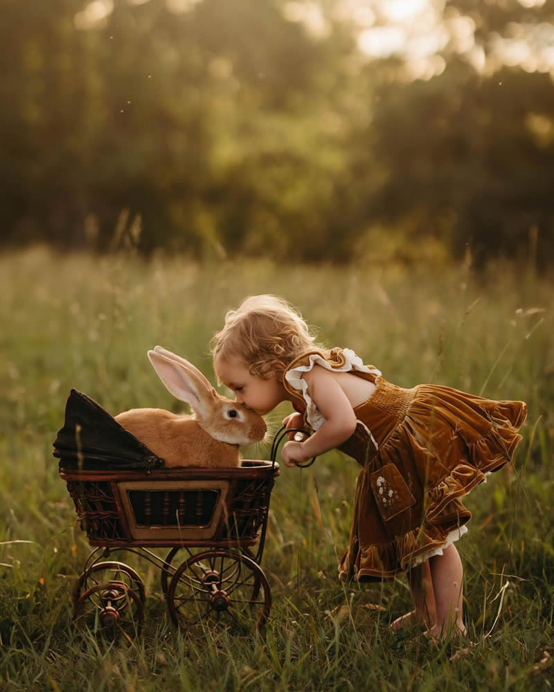 A child's game with a rabbit