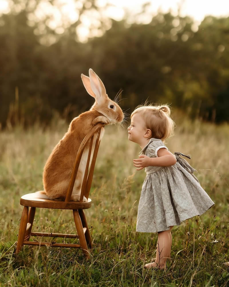 Little girl and rabbit game