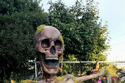 Giant Halloween skeleton in the park