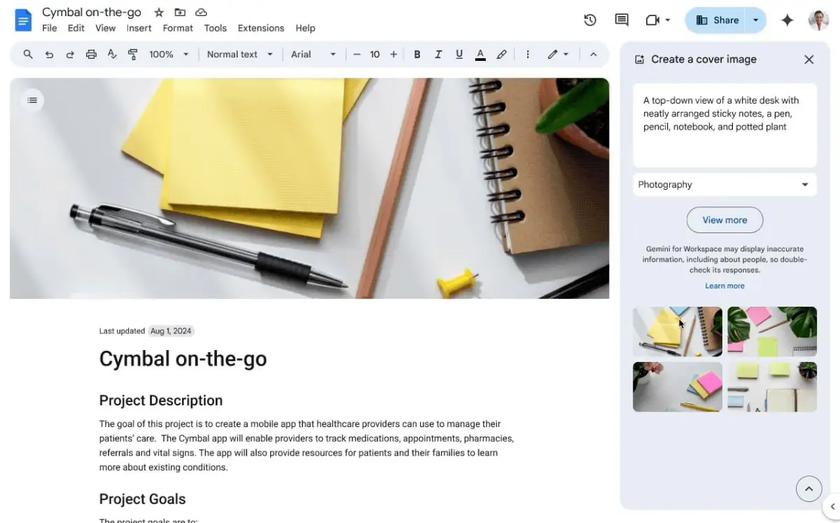 Image generation with artificial intelligence in Google Docs