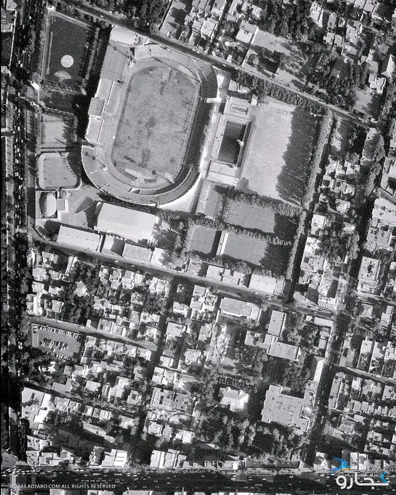 Aerial photo of Amjadiyeh (Shirodih) Stadium in Tehran in 1350