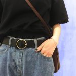 Women's thick and wide black leather belt model