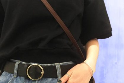 Women's thick and wide black leather belt model